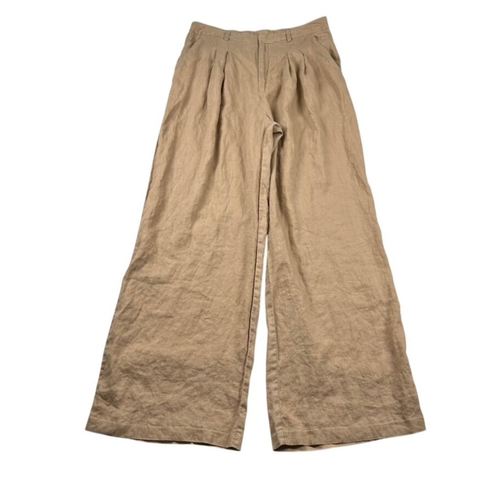 Maeve Wide Leg Linen Blend Pants in Tan